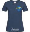 Women's T-shirt Flowers ornament Embroidery navy-blue фото