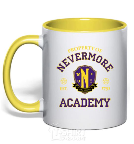 Mug with a colored handle Nevermore academy yellow фото