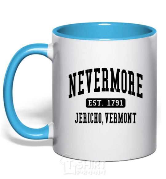 Mug with a colored handle Nevermore vermont sky-blue фото