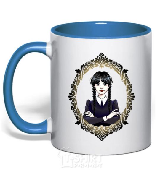 Mug with a colored handle Wednesday frame royal-blue фото