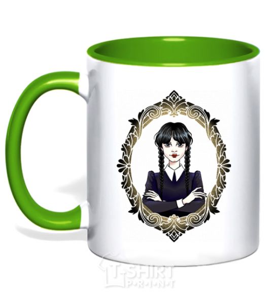 Mug with a colored handle Wednesday frame kelly-green фото