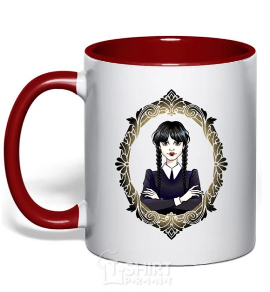 Mug with a colored handle Wednesday frame red фото