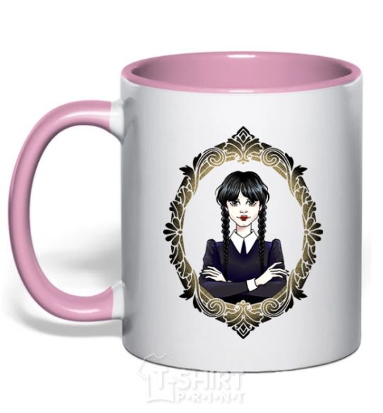 Mug with a colored handle Wednesday frame light-pink фото