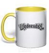 Mug with a colored handle Wednesday series yellow фото