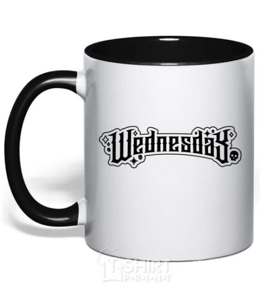 Mug with a colored handle Wednesday series black фото