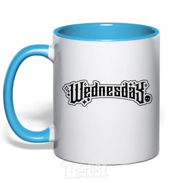 Mug with a colored handle Wednesday series sky-blue фото