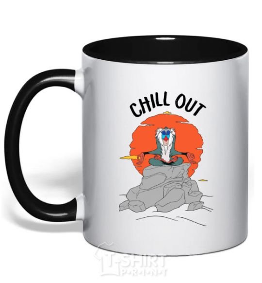Mug with a colored handle King Leo Rafiki Chill Out black фото