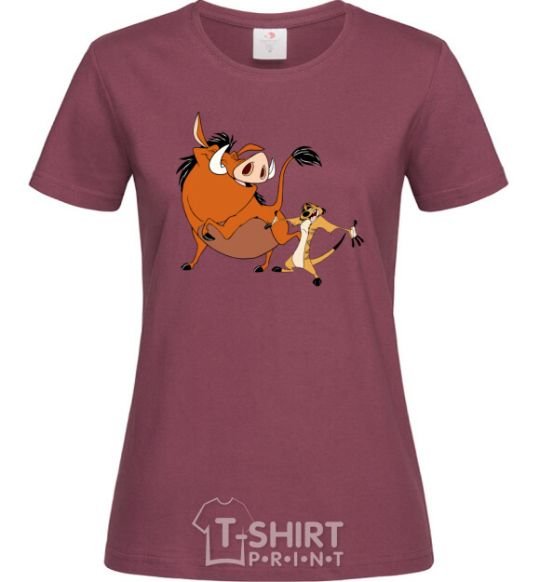 Women's T-shirt Timon and Pumba burgundy фото