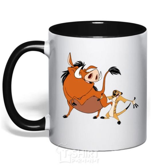 Mug with a colored handle Timon and Pumba black фото