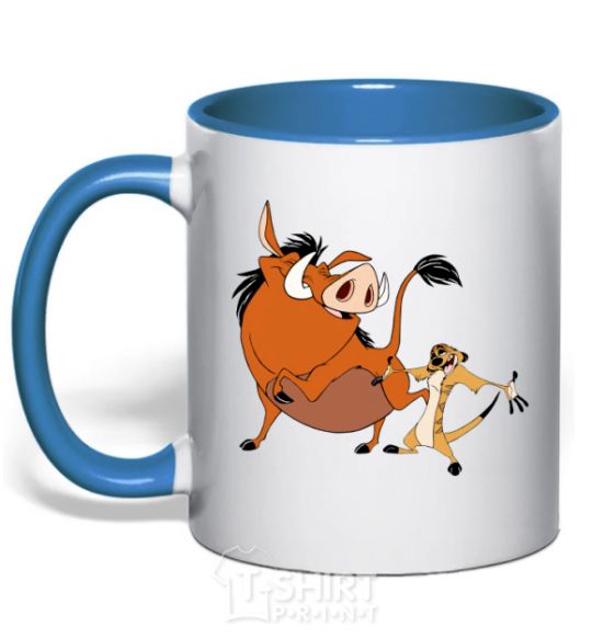 Mug with a colored handle Timon and Pumba royal-blue фото