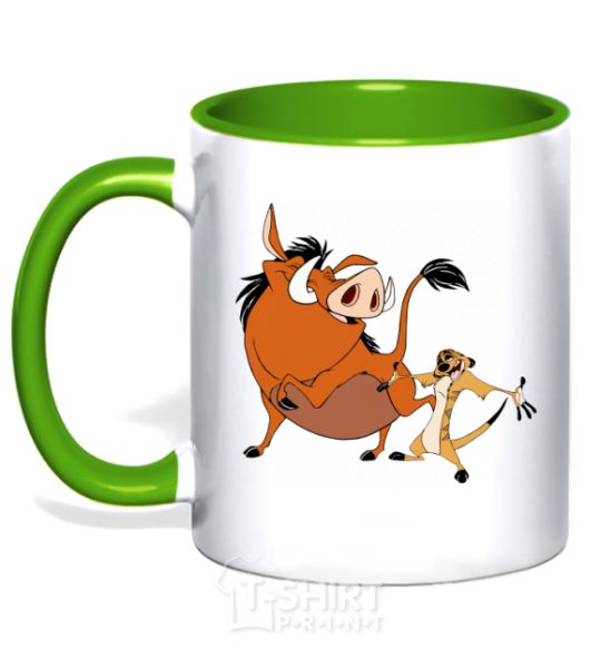 Mug with a colored handle Timon and Pumba kelly-green фото