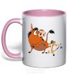 Mug with a colored handle Timon and Pumba light-pink фото