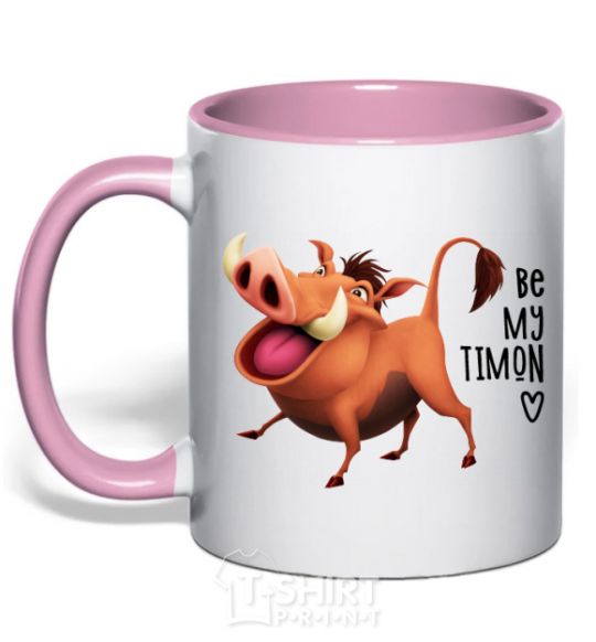 Mug with a colored handle 3365 Pumbaa Be my Timon light-pink фото