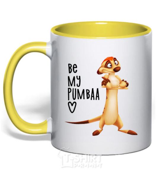 Mug with a colored handle Тімон Be mine Pumbaa yellow фото