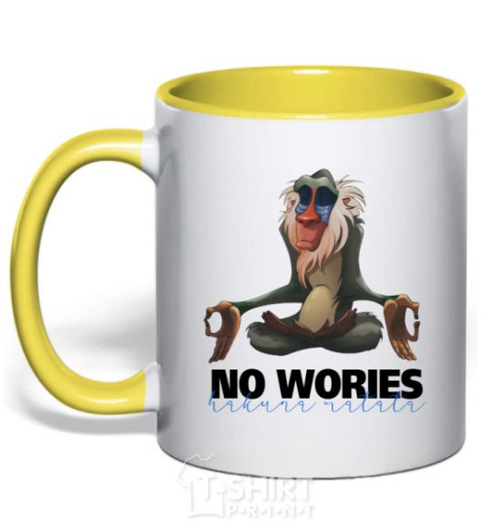 Mug with a colored handle Rafiki no wories hakuna matata yellow фото