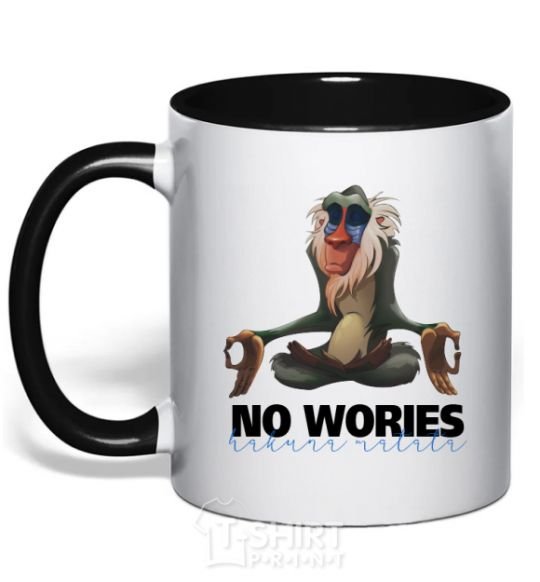 Mug with a colored handle Rafiki no wories hakuna matata black фото