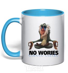 Mug with a colored handle Rafiki no wories hakuna matata sky-blue фото