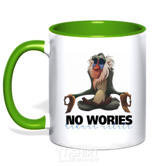 Mug with a colored handle Rafiki no wories hakuna matata kelly-green фото