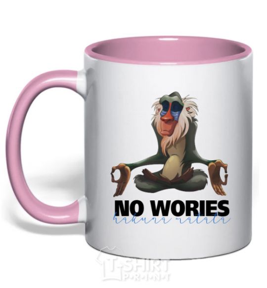 Mug with a colored handle Rafiki no wories hakuna matata light-pink фото