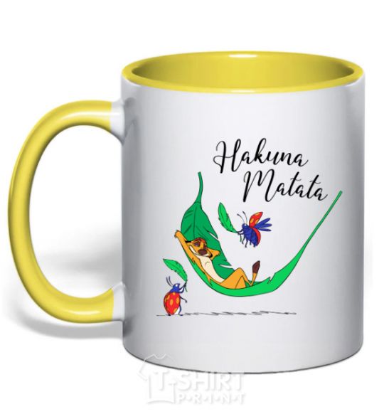 Mug with a colored handle Hakuna Matata yellow фото
