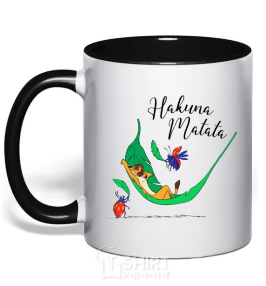Mug with a colored handle Hakuna Matata black фото