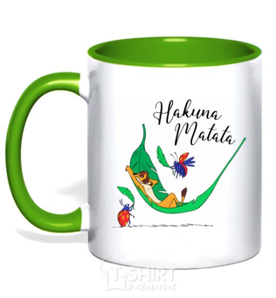 Mug with a colored handle Hakuna Matata kelly-green фото