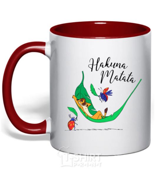 Mug with a colored handle Hakuna Matata red фото