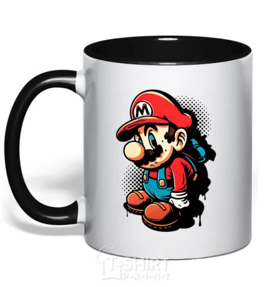 Mug with a colored handle Super Mario black фото