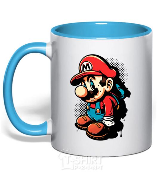 Mug with a colored handle Super Mario sky-blue фото