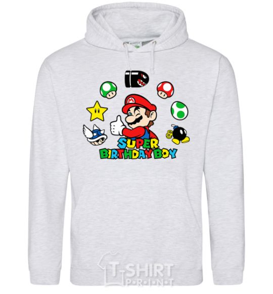 Men`s hoodie Super birthday boy sport-grey фото