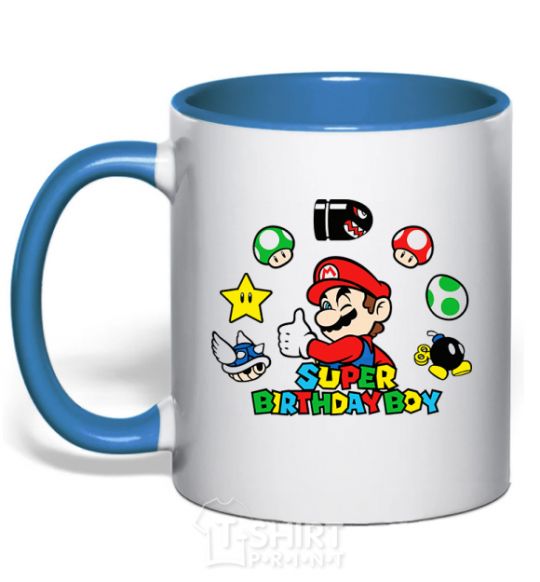 Mug with a colored handle Super birthday boy royal-blue фото