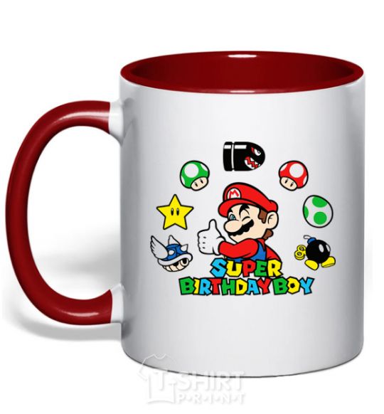 Mug with a colored handle Super birthday boy red фото