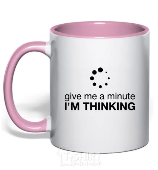 Mug with a colored handle I`m thinking light-pink фото