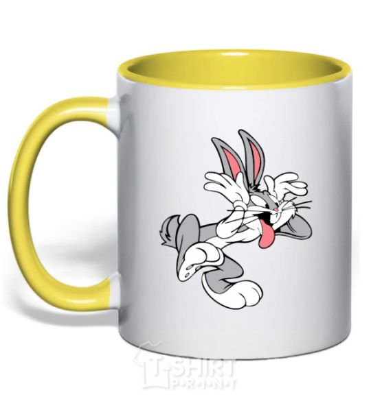 Mug with a colored handle Bugs Bunny yellow фото