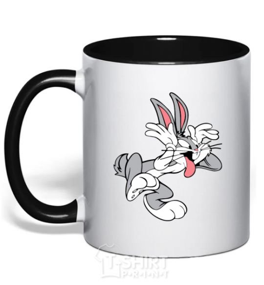 Mug with a colored handle Bugs Bunny black фото