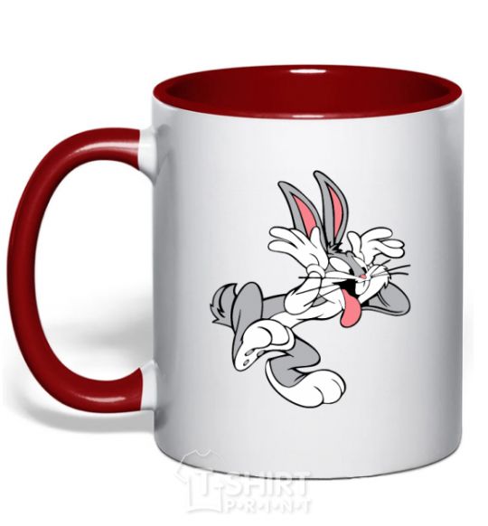 Mug with a colored handle Bugs Bunny red фото