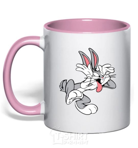 Mug with a colored handle Bugs Bunny light-pink фото