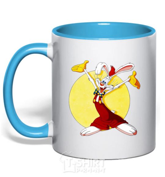 Mug with a colored handle Roger Rabbit sky-blue фото