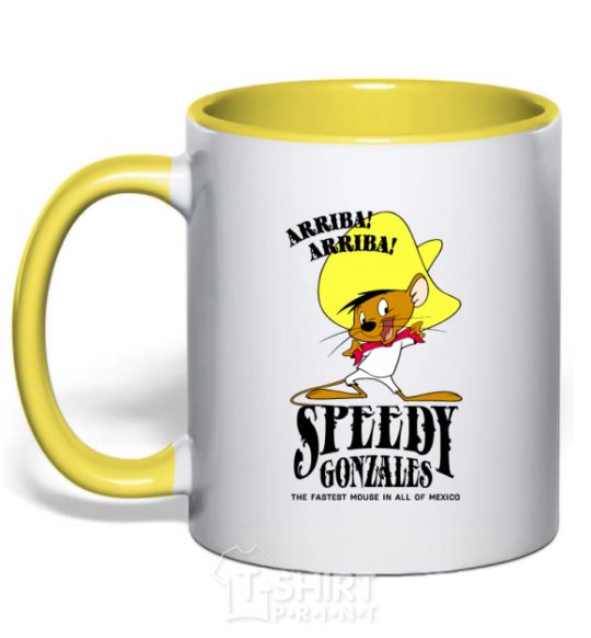 Mug with a colored handle Speedy Gonzales yellow фото