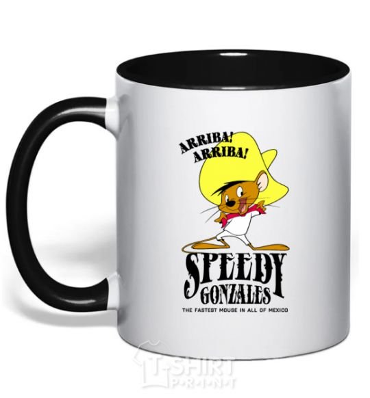 Mug with a colored handle Speedy Gonzales black фото