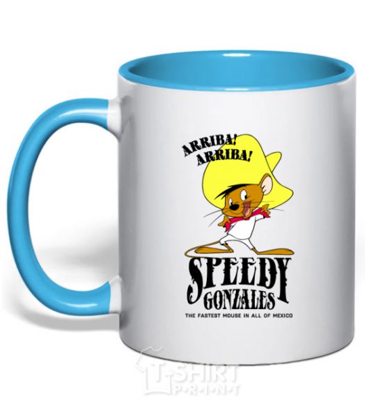 Mug with a colored handle Speedy Gonzales sky-blue фото