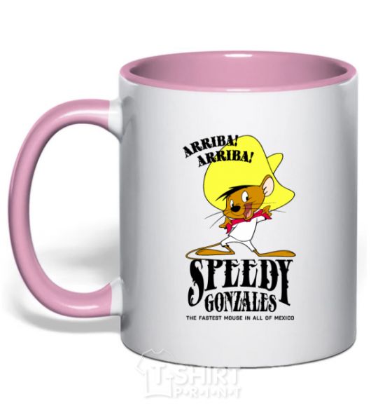 Mug with a colored handle Speedy Gonzales light-pink фото