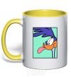 Mug with a colored handle Road Runner yellow фото