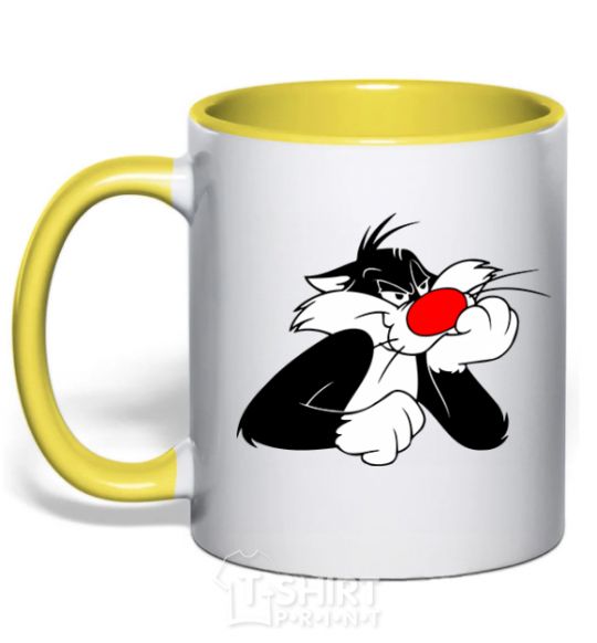 Mug with a colored handle Sylvester Cat yellow фото