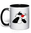 Mug with a colored handle Sylvester Cat black фото