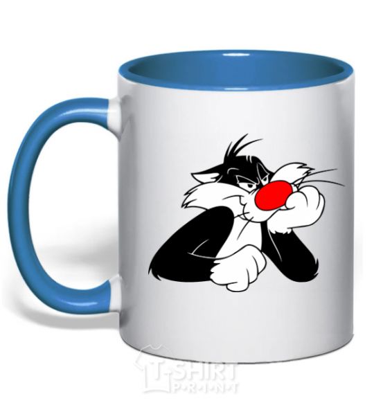 Mug with a colored handle Sylvester Cat royal-blue фото