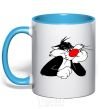 Mug with a colored handle Sylvester Cat sky-blue фото