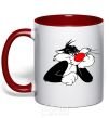 Mug with a colored handle Sylvester Cat red фото