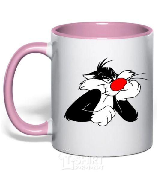 Mug with a colored handle Sylvester Cat light-pink фото