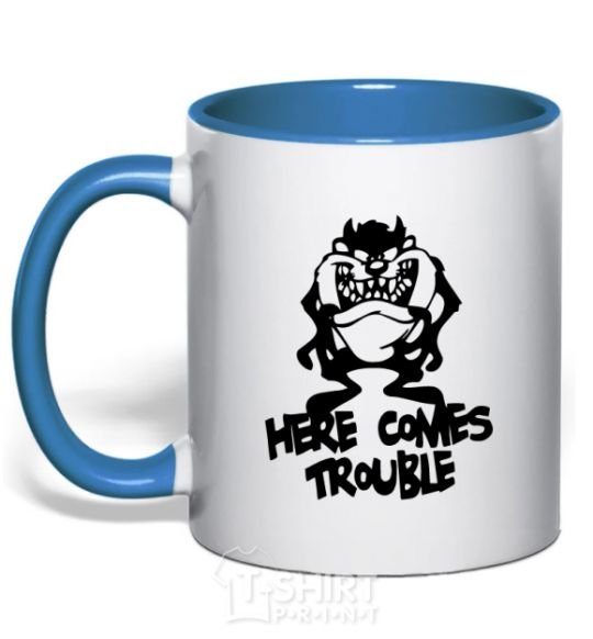 Mug with a colored handle Tasmanian Devil royal-blue фото